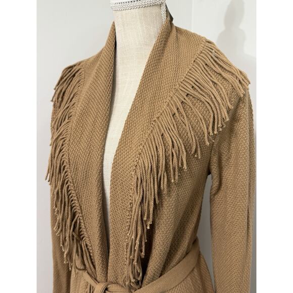 NEW J. Jill Fringe Cardigan Women Size XS Shawl Neck Open Front Sweater Tan Boho - Picture 2 of 3